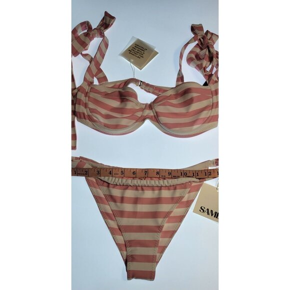 SAME LOS ANGELES 2 PC BIKINY WOMENS The Lady Bra And Rucched Bottom Stripped L - Picture 7 of 15